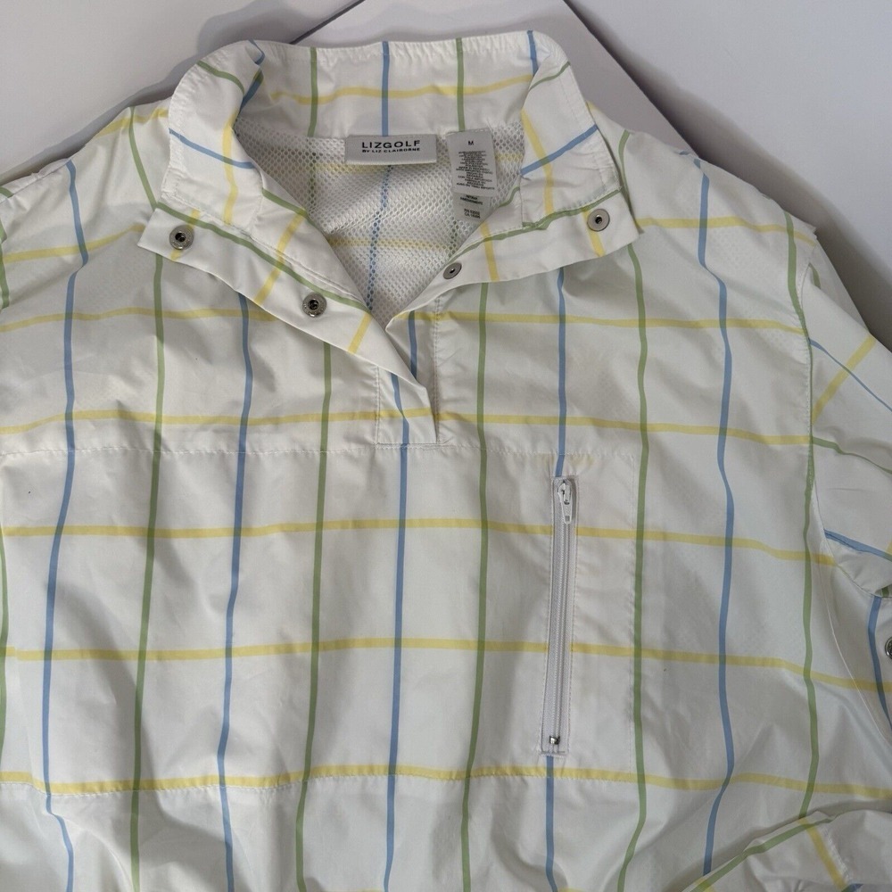 LIZ GOLF Pastel Plaid Mesh Lined Windbreaker Pullover Quarter Snap Jacket Wms